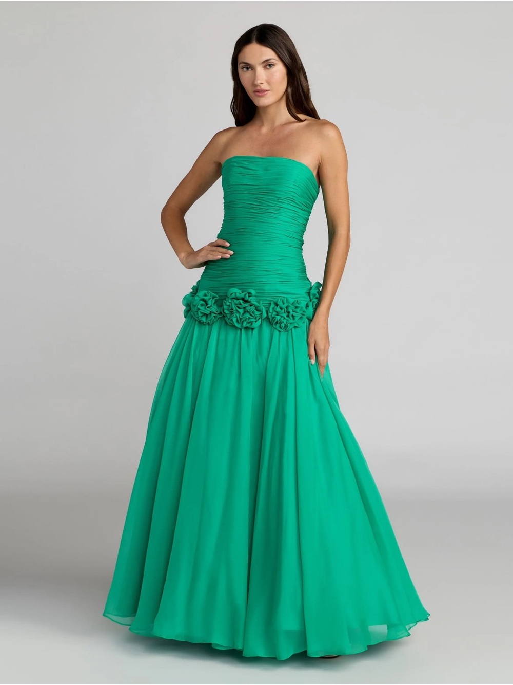 Ieena for Mac Duggal 56428 Spring Green Strapless Floral Waist Evening Gown